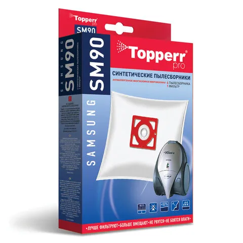 Мешок для пылесоса (пылесборник) синтетический TOPPERR SM 90, SAMSUNG, КОМПЛЕКТ 4 шт, 1407