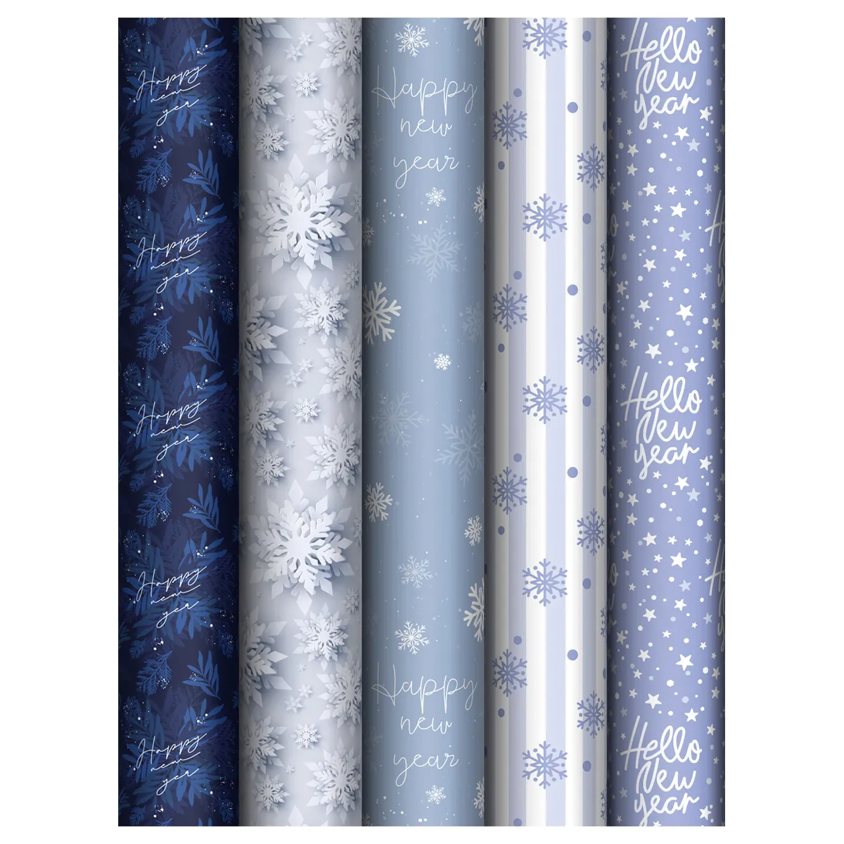 Упаковочная бумага глянц. 70*100см, MESHU "Snowfall", 80г/м2, ассорти 5 дизайнов