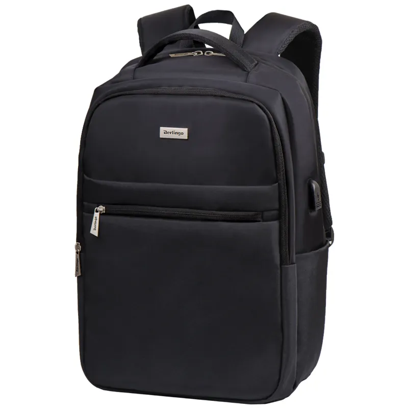 Рюкзак Berlingo City "Classic black" 47*30*20см, 2 отд, 4 карм, отд. для ноут, USB разъем, эргоном. спинка