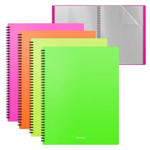 Папка пластиковая на спирали, 20 вкладышей, ERICH KRAUSE "Matt Neon", A4, ассорти, 49953