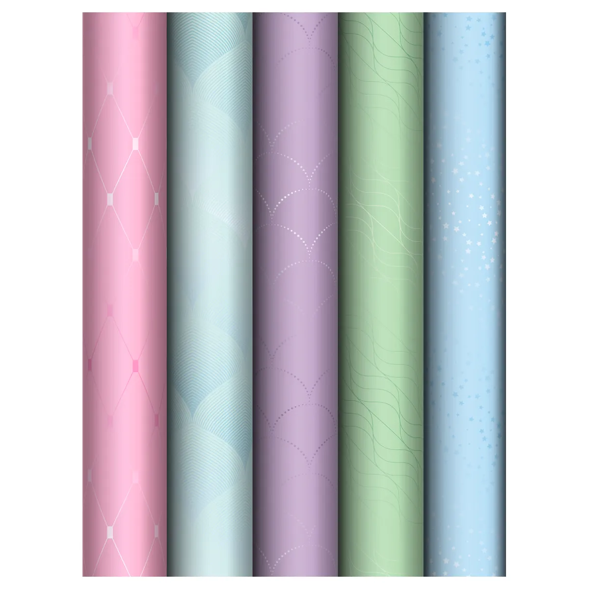 Упаковочная бумага глянц. 70*100см, MESHU "Pastel colors", 80г/м2, ассорти 5 дизайнов