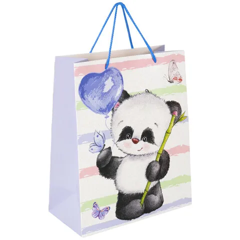 Пакет подарочный 26,5x12,7x33см ЗОЛОТАЯ СКАЗКА "Lovely Panda", глиттер, белый с голубым, 608241