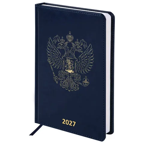 Ежедневник датированный 2027, А5, 138х213 мм, BRAUBERG "State", под кожу, синий, 118043