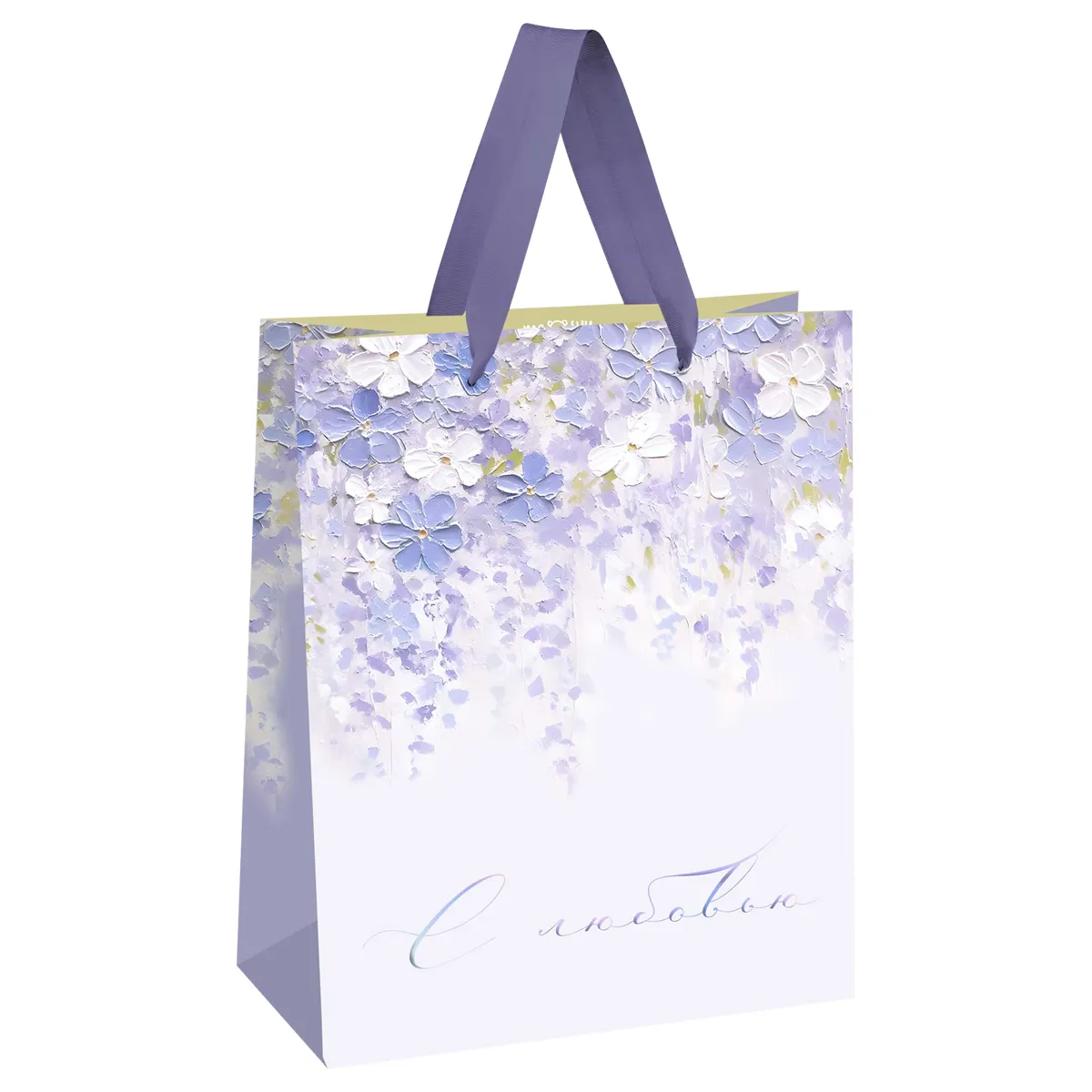 Пакет подарочный 18*23*10см MESHU "Purple flowers", матовая ламинация