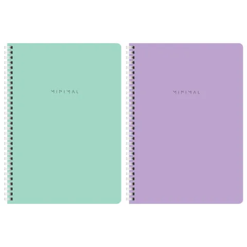 Тетради ДЭК А4 96 л. КОМПЛЕКТ 2 шт., BRAUBERG, гребень, клетка, 80 г/м2, Soft-Touch, "Minimal", 405585