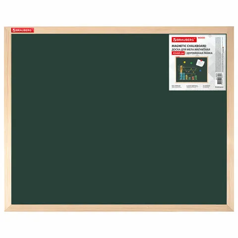 Доска для мела магнитная 45х60 см, зеленая, деревянная рамка, BRAUBERG Standard, 238798