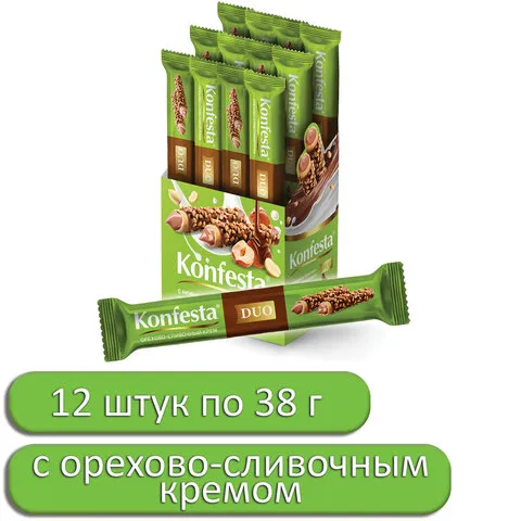 Конфеты KONFESTA DUO с орехово-сливочным кремом, вафельные, 38 г, в шоубоксе