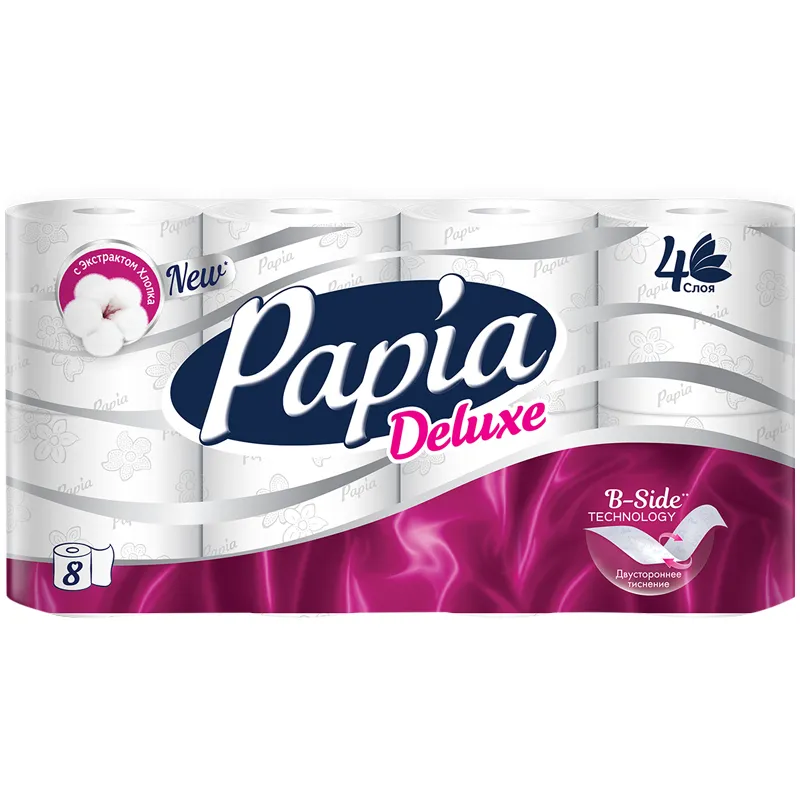 Бумага туалетная Papia "ELITE", 4-слойная, 8шт., тиснение, белая