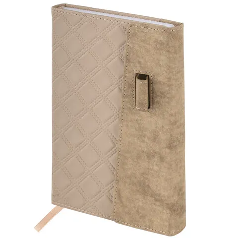 Ежедневник недатированный А5 145х215мм BRAUBERG Stitch, под кожу, магнит, 160л, бежевый, 116590