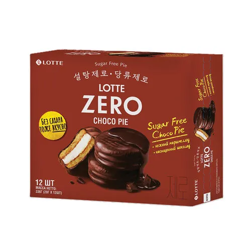 Печенье LOTTE "Choco Pie" ("Чоко Пай") ZERO, глазированное, 336 г (12 штук х 28 г)