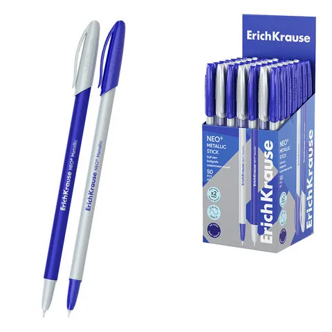 Ручка шариковая ERICH KRAUSE "Neo Stick Metallic", СИНЯЯ, корпус ассорти, узел 0,7 мм, 61009