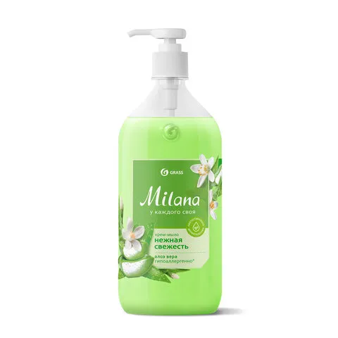 Мыло-крем жидкое гипоаллергенное 1 л, GRASS MILANA "Алоэ Вера", дозатор, 126601