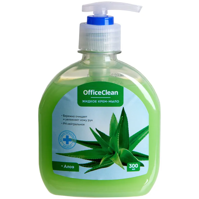Мыло-крем жидкое OfficeClean "Алоэ антибактериальное", с дозатором, 300мл.