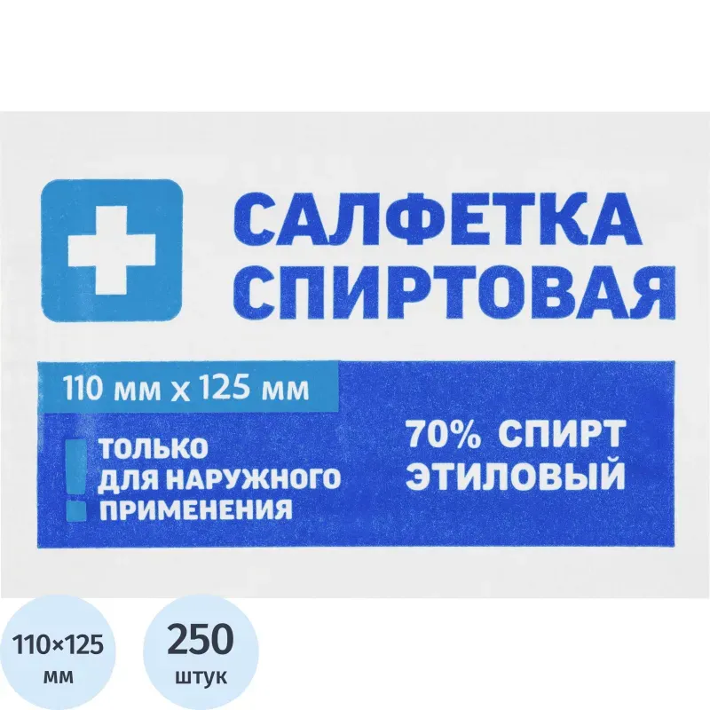 Салфетка спиртовая, антисептическая, этил. сп. 110х125мм Грани 250 шт./уп