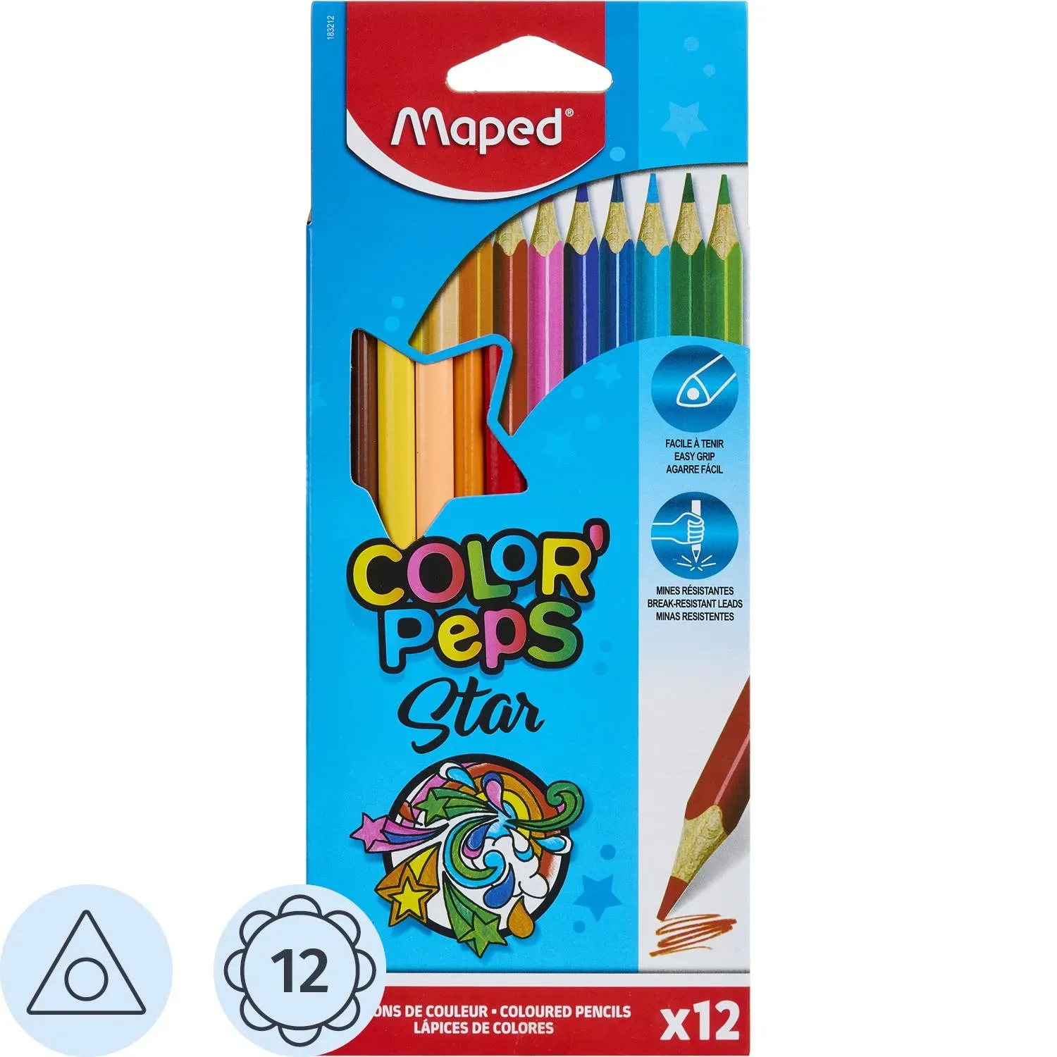 Карандаши цветные Maped COLOR'PEPS STAR, трехгранные,дерево,12цв/наб,183212