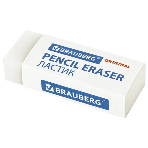 Ластик BRAUBERG EXTRA, 45х17х10 мм, белый, прямоугольный, экологичный ПВХ, картонный держатель, 228076
