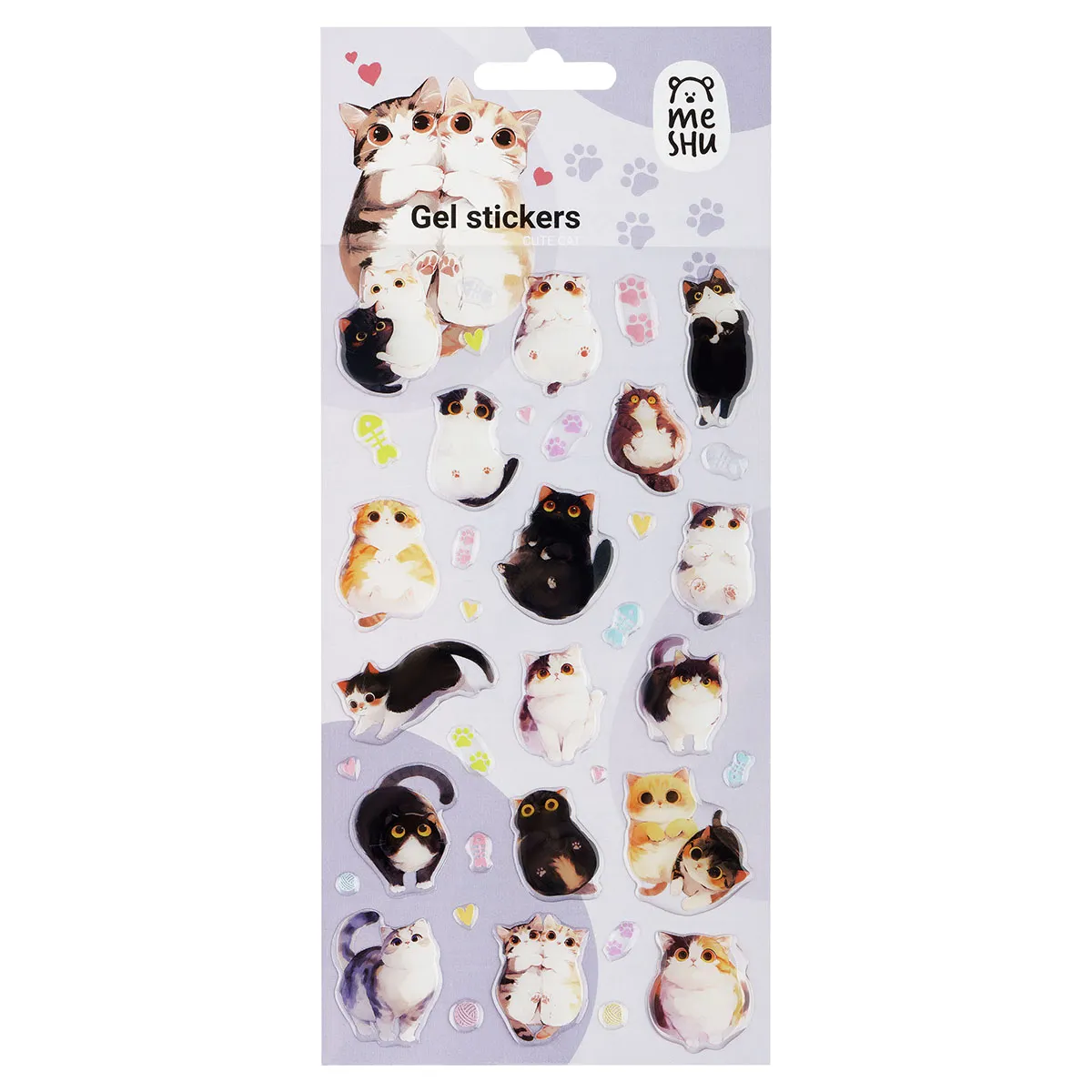 Наклейки гелевые MESHU  "Cute Cat" , 10*23см, инд. уп., европодвес