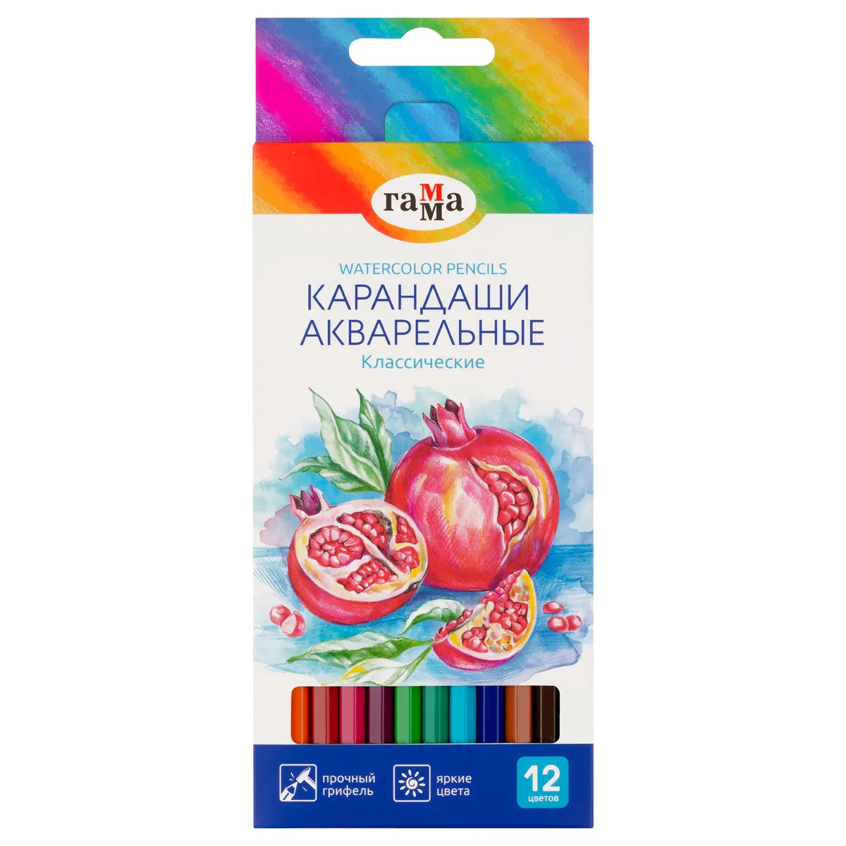 Карандаши акварельные Гамма "Классические", 12цв., шестигранные, заточен., картон. упак., европодвес Карандаши акварельные Гамма "Классические", 12цв., шестигранные, заточен., картон. упак., европодвес