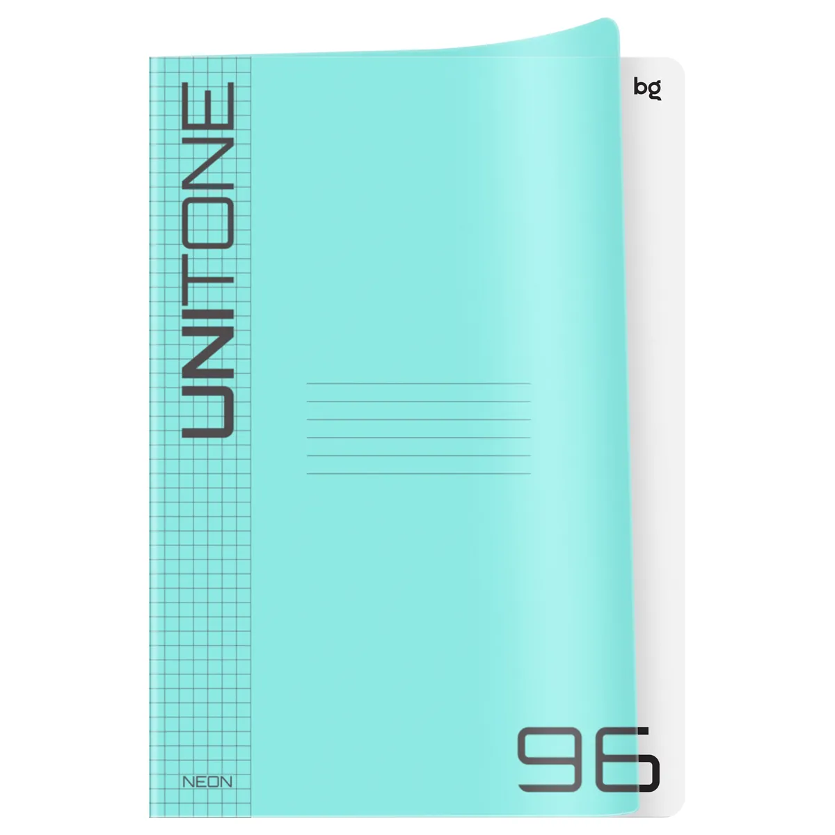 Тетрадь 96л., А4 клетка BG "UniTone. Neon", пластиковая обложка, неон голубой