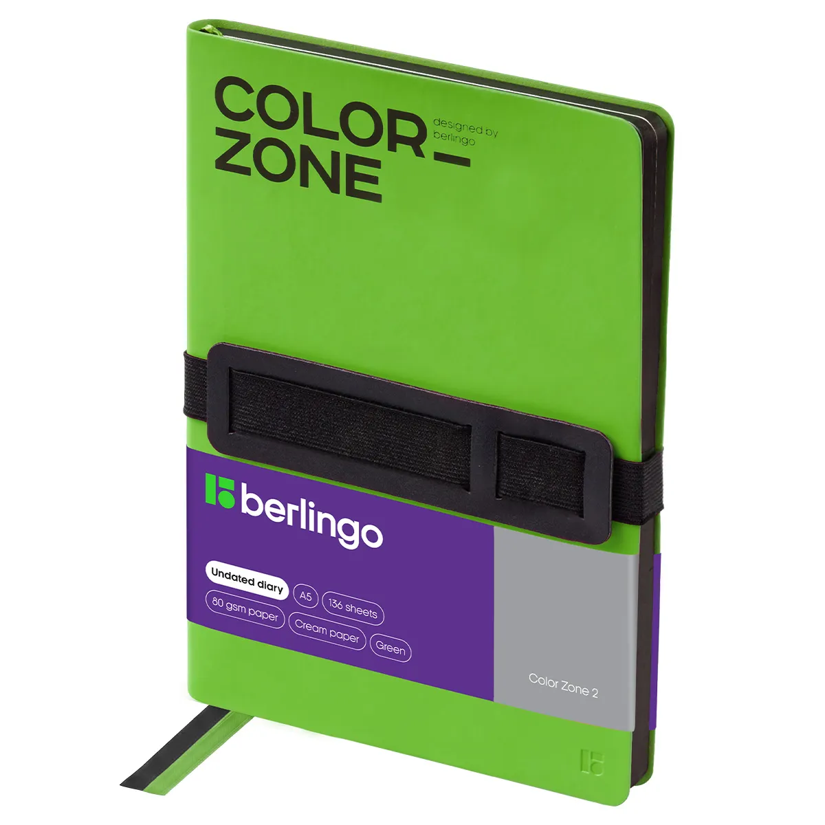 Ежедневник недатированный, А5, 136л., кожзам, Berlingo "Color Zone 2", зеленый, мягкая обложка, черный срез