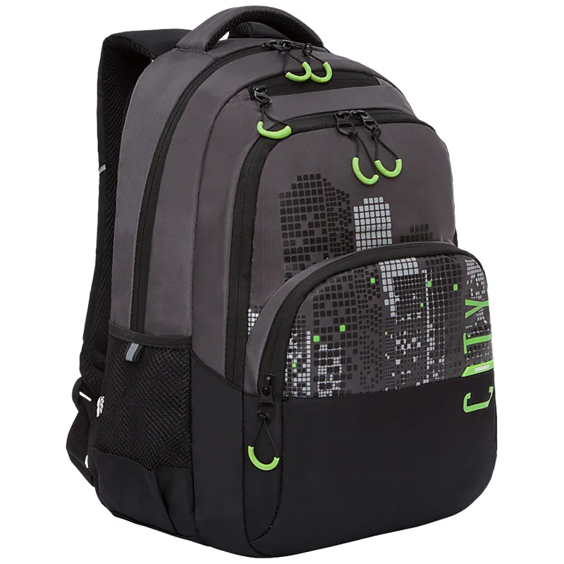 Рюкзак Grizzly, 32*45*23см, 2 отделения, 3 кармана, анатомическая спинка, черный/серый