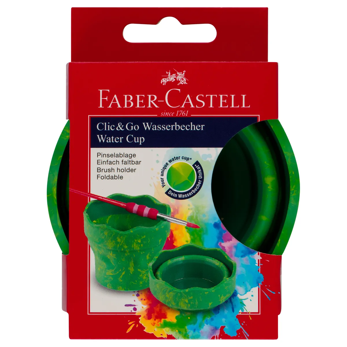 Стакан для воды Faber-Castell "Clic&Go", складной, зеленый мрамор