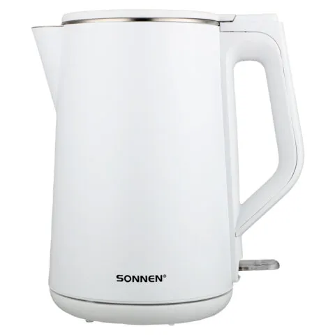 Чайник электрический с двойными стенками SONNEN KT-4103, 1,5 л, 2200 Вт, белый, 456376