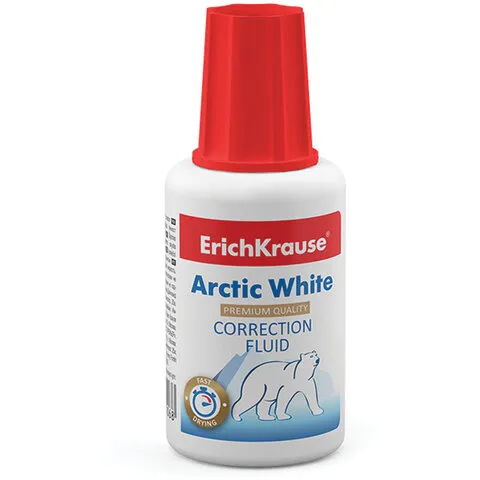 Корректирующая жидкость ERICH KRAUSE "Arctic White", 20 мл, экстра-белизна, флакон с кисточкой, 6