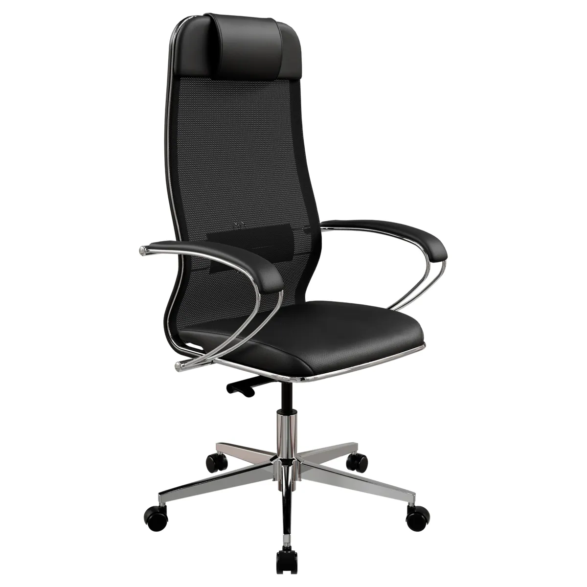 Кресло руководителя Метта "ErgoLife" Comfort, сетка/экокожа черная, синхромеханизм качания, мультиблок, z1F6.16.1.543
