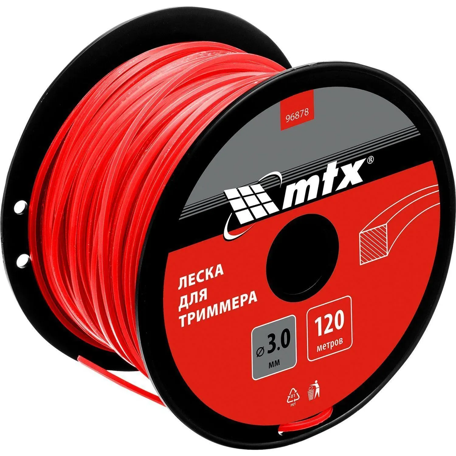 Леска для триммера MTX квадрат 3,0 мм х 120 м, на катушке (96878)