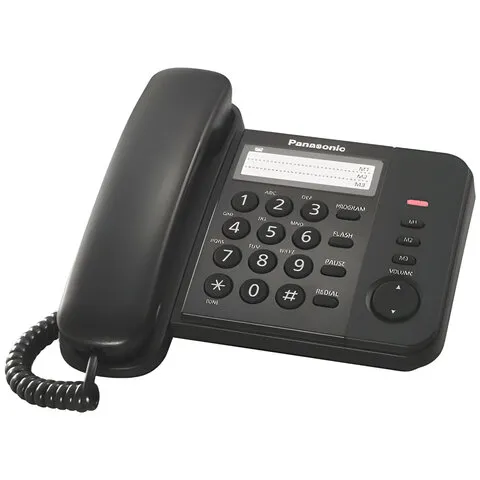 Телефон PANASONIC KX-TS2352RUB, черный, память 3 номера, повторный набор, тональный/импульсный режим, индикатор вызова