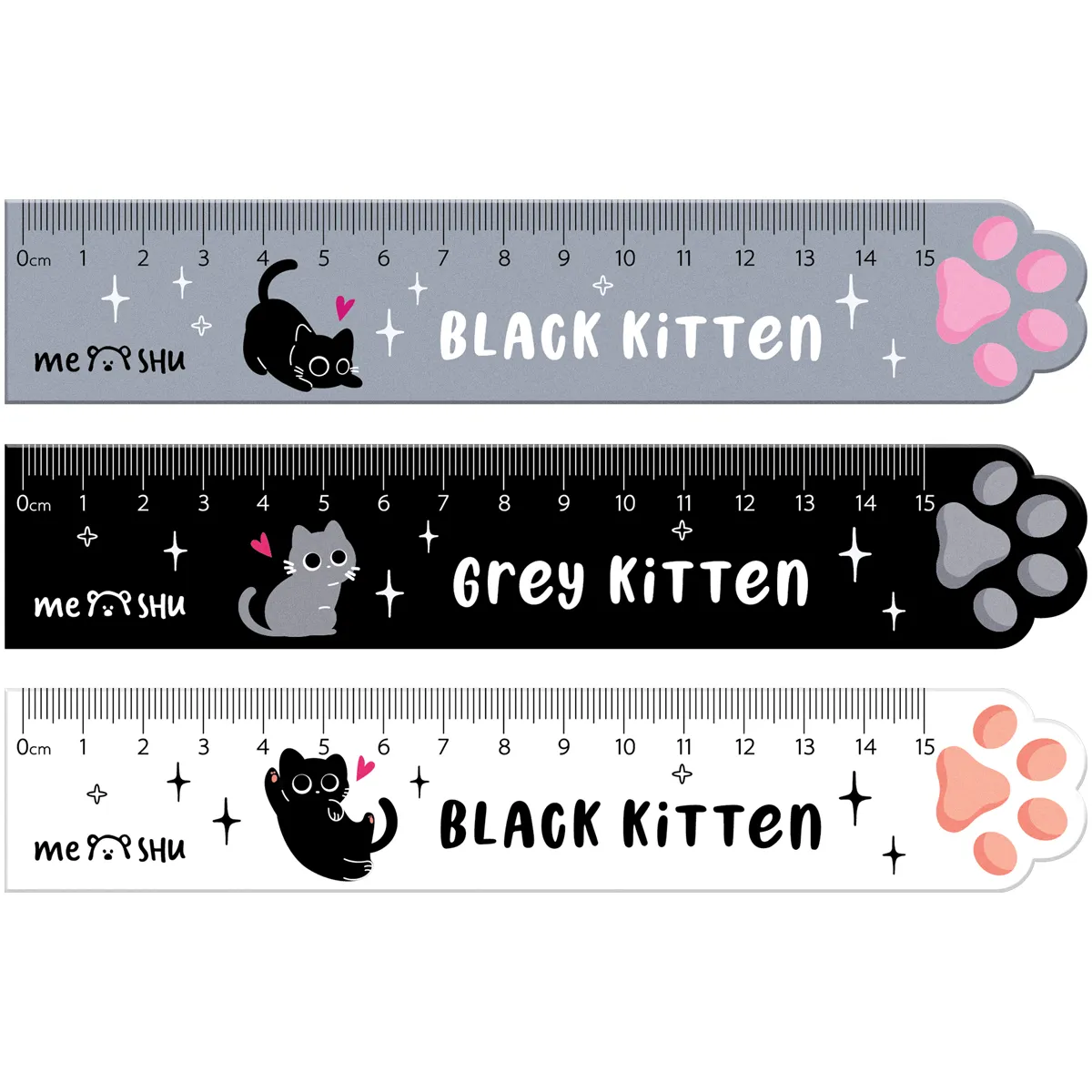 Линейка 15см MESHU "Paw", деревянная,  ассорти, европодвес