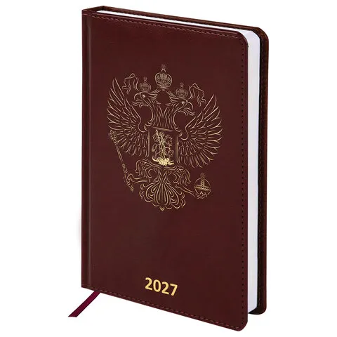 Ежедневник датированный 2027, А5, 138х213 мм, BRAUBERG "State", под кожу, коричневый, 118041