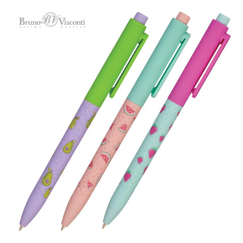 Ручка шариковая автоматическая BRUNO VISCONTI FunClick, СИНЯЯ, Fruit Rain, линия 0,5,, 20-0297/06
