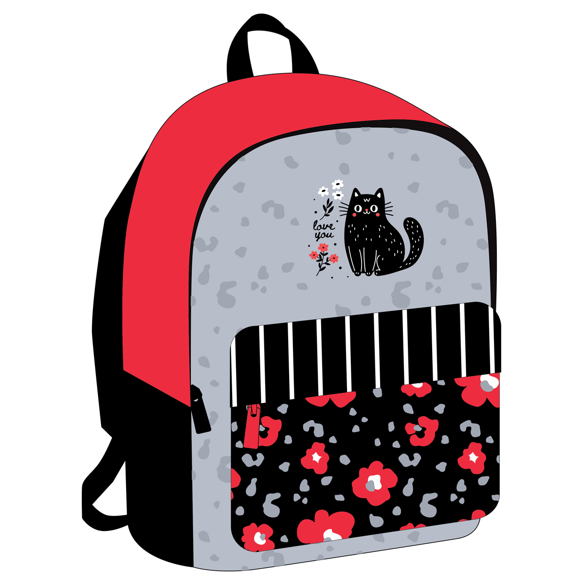 Рюкзак ArtSpace Street "Black Cat with Flowers", 40*29*18см, 1 отделение, 1 карман