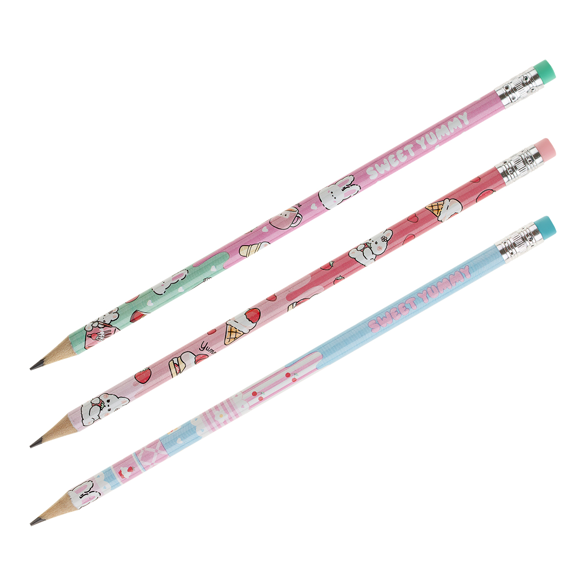 Карандаш ч/г MESHU "Cute sweets", HB, заточен., с печатью, с ластиком, ассорти, туба