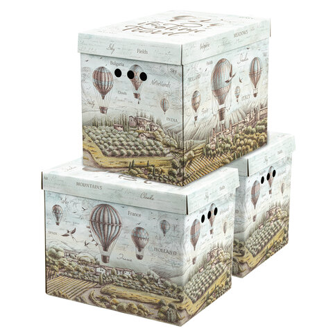 Короб для хранения из плотного микрогофрокартона 380х280х315 мм, КОМПЛЕКТ 3 ШТ, BRAUBERG HOME, 271823