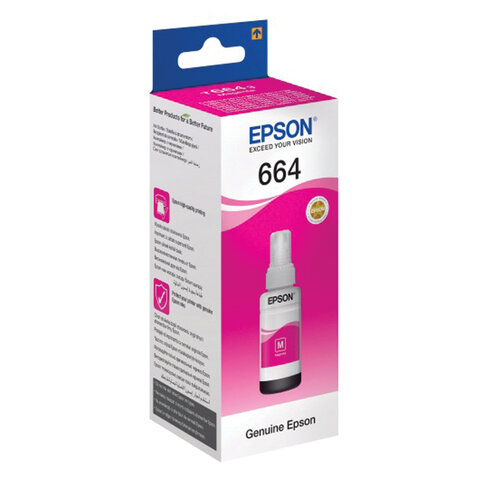 Чернила EPSON (C13T66434A) для СНПЧ EpsonL100/L110/L200/L210/L300/L456/L550, пурпурные, оригинальные, C13T66434A/398
