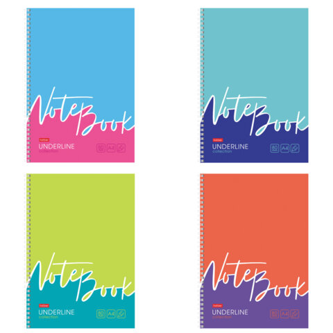 Тетрадь А4 80л. HATBER гребень, клетка, обложка картон, жесткая подложка, Underline (микс), 077006, 80Т4В1гр