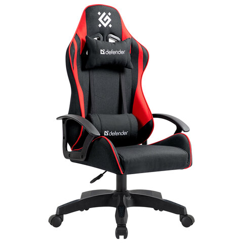 Кресло компьютерное DEFENDER "Kraken", 2 подушки, ткань, черное/красное, 64677