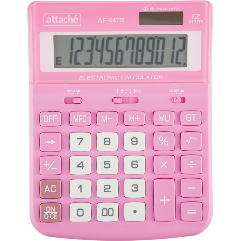 Калькулятор настольный ПОЛНОРАЗМЕРНЫЙ Attache AF-447R,12р,дв.пит,розов