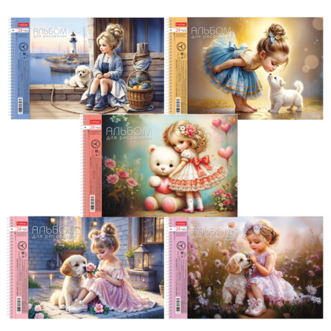 Альбом д/рис. А4 24л., спираль, обложка картон, HATBER, 198х300мм, Нежная любовь (5 видов), 24А4Всп