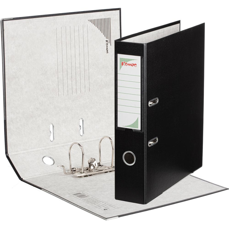 Папка-регистратор Комус Экономи 75мм черная, ПБП1, карм.кор., мет.уг