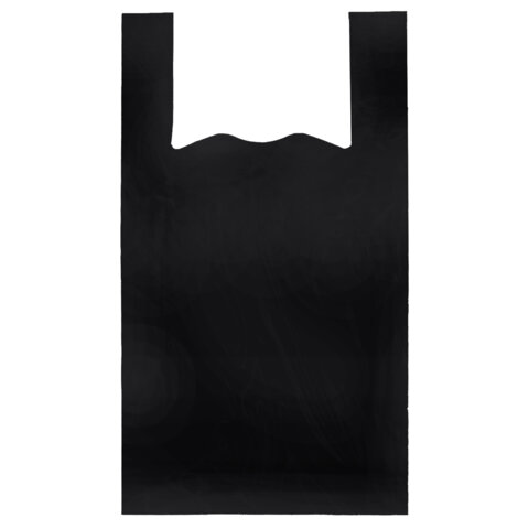 Пакет "майка" КОМПЛЕКТ 100 штук, 28+15х55, ПНД черный, 15 мкм, LAIMA, 700788