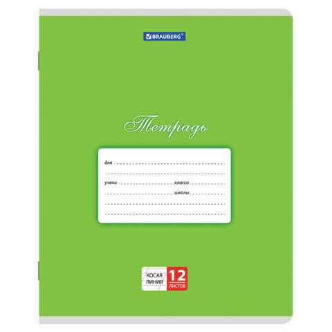 Тетради ДЭК 12 л. КОМПЛЕКТ 20 шт. BRAUBERG КЛАССИКА, косая линия, обложка картон, ЗЕЛЕНАЯ, 107073