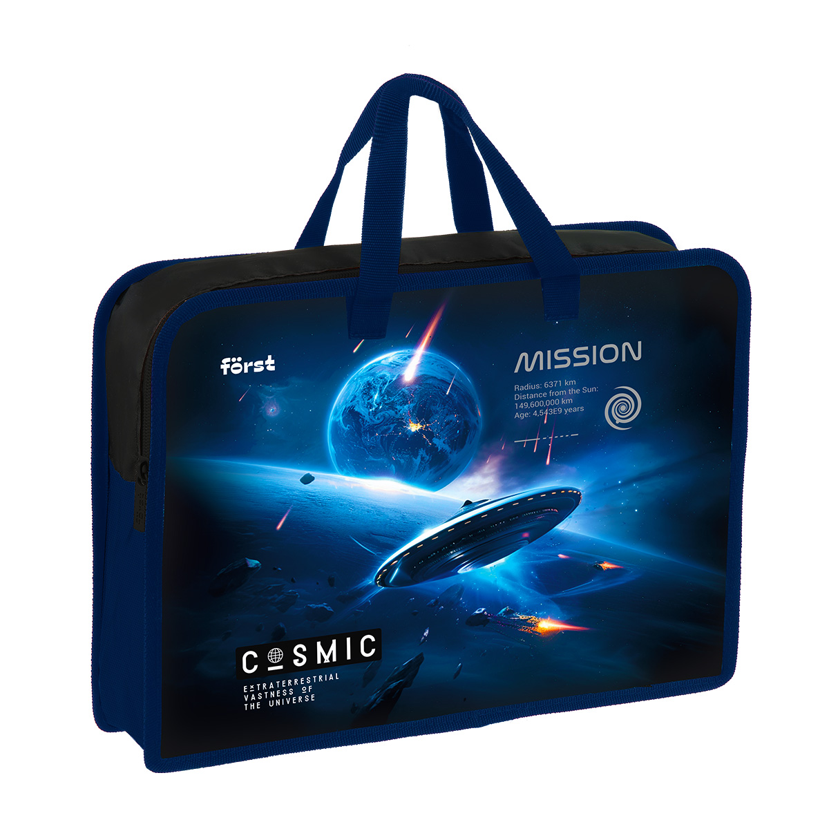 Папка с ручками 1 отделение, А4 Först "Cosmic", 340*245*75мм, пластик, на молнии