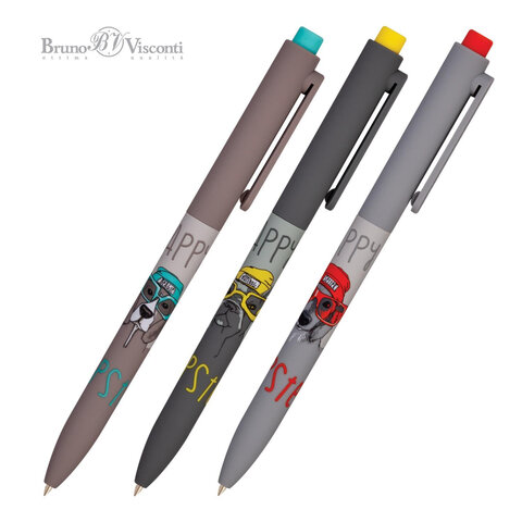 Ручка шариковая автоматическая BRUNO VISCONTI FunClick, СИНЯЯ, Псы на стиле, линия 0,, 20-0297/08