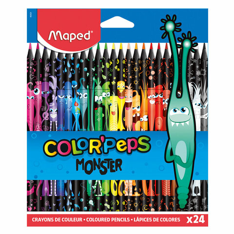 Карандаши цветные MAPED COLOR PEP'S Black Monster, набор 24 цвета, пластиковый корпус, 862624