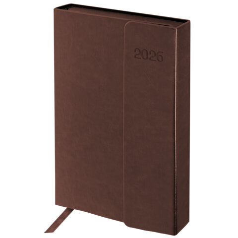 Ежедневник датированный 2026 А5 148х218 мм, GALANT "Magnetic", под кожу, клапан, коричневый, 117484