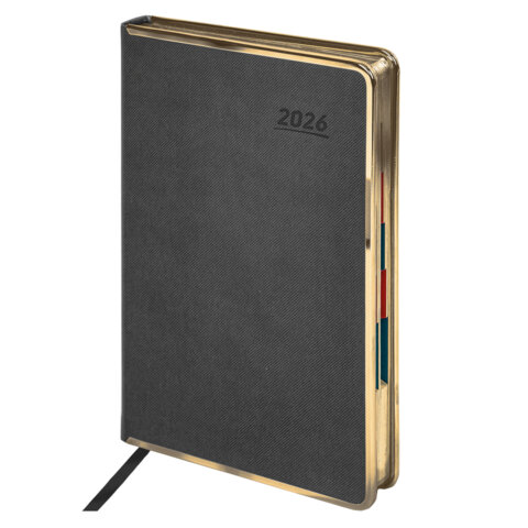 Ежедневник датированный 2026 А5 148х218 мм, GALANT "Infinity Gold", под кожу, серый, 117502